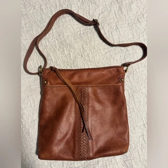 Luck Brand Brown Leather Crossbody Boho Bag with Braided Accent Causal Purse. - Picture 14 of 16